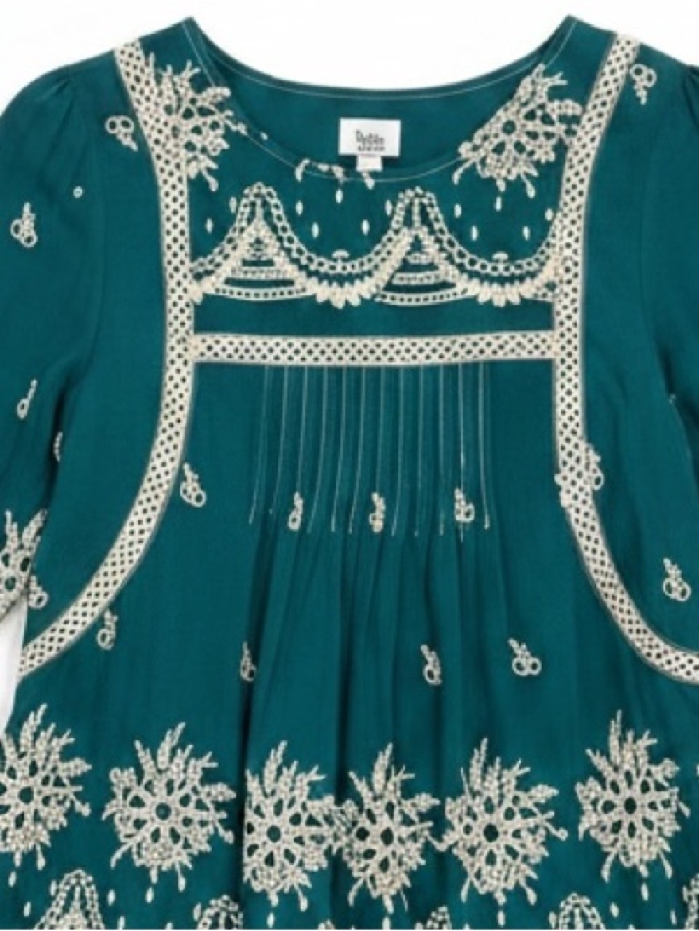 Ivy Jane Boho Embroidered Eyelet Detail 3/4 Sleeve Dress Emerald Green Size XS - Picture 4 of 8
